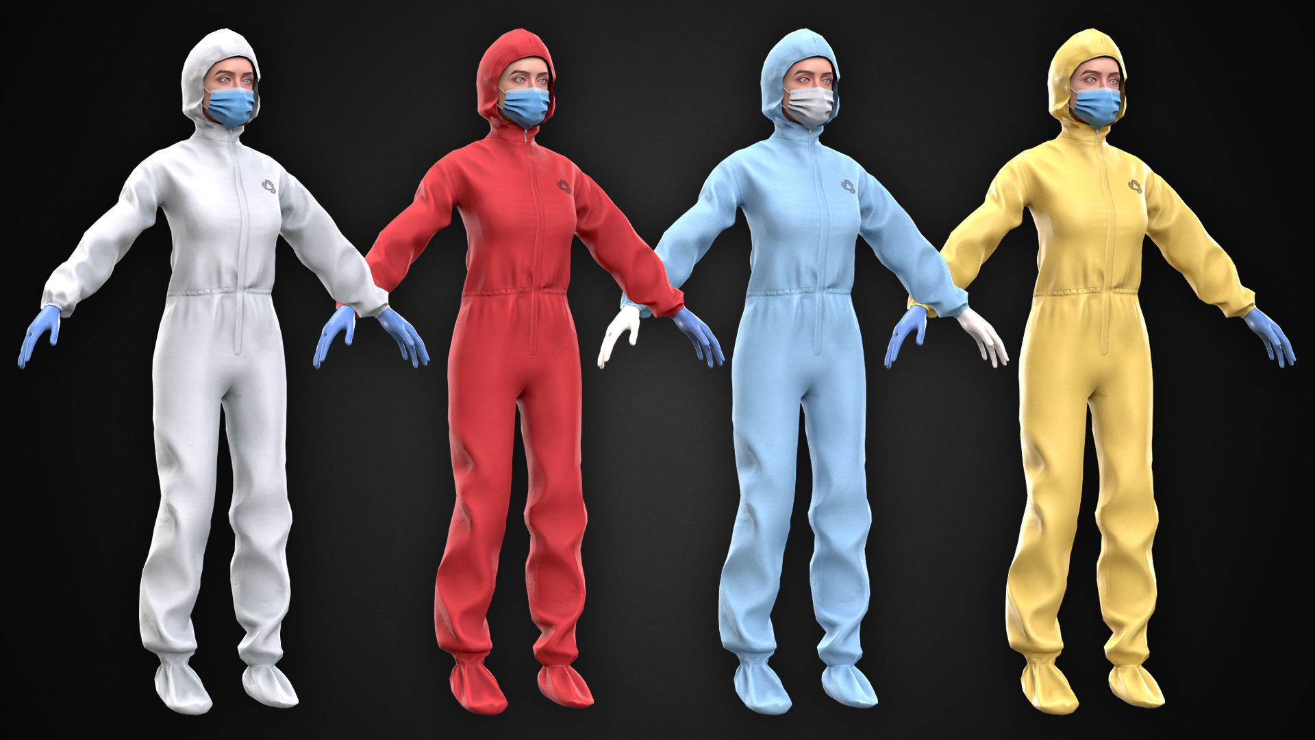 Female In Protective Suit Low-poly 3D model_6