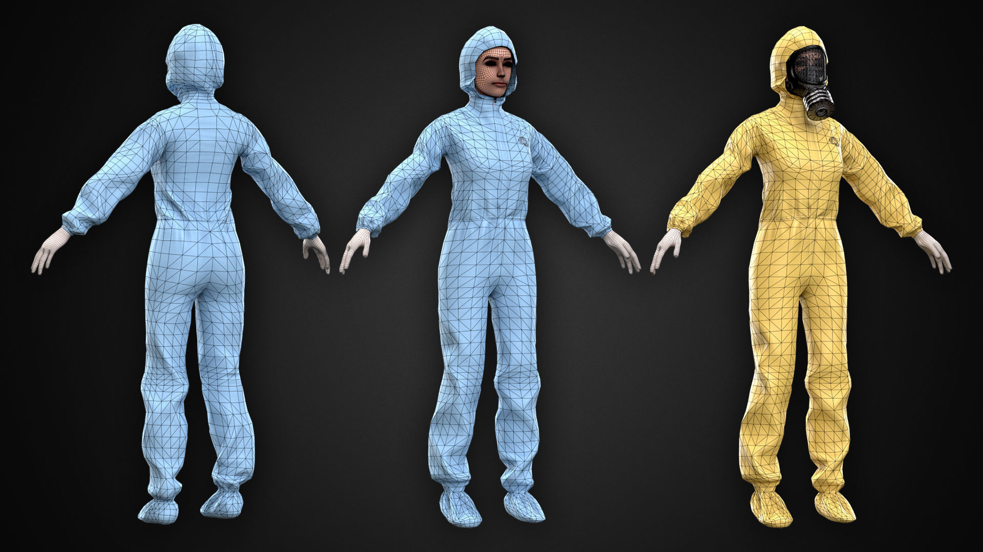 Female In Protective Suit Low-poly 3D model_10