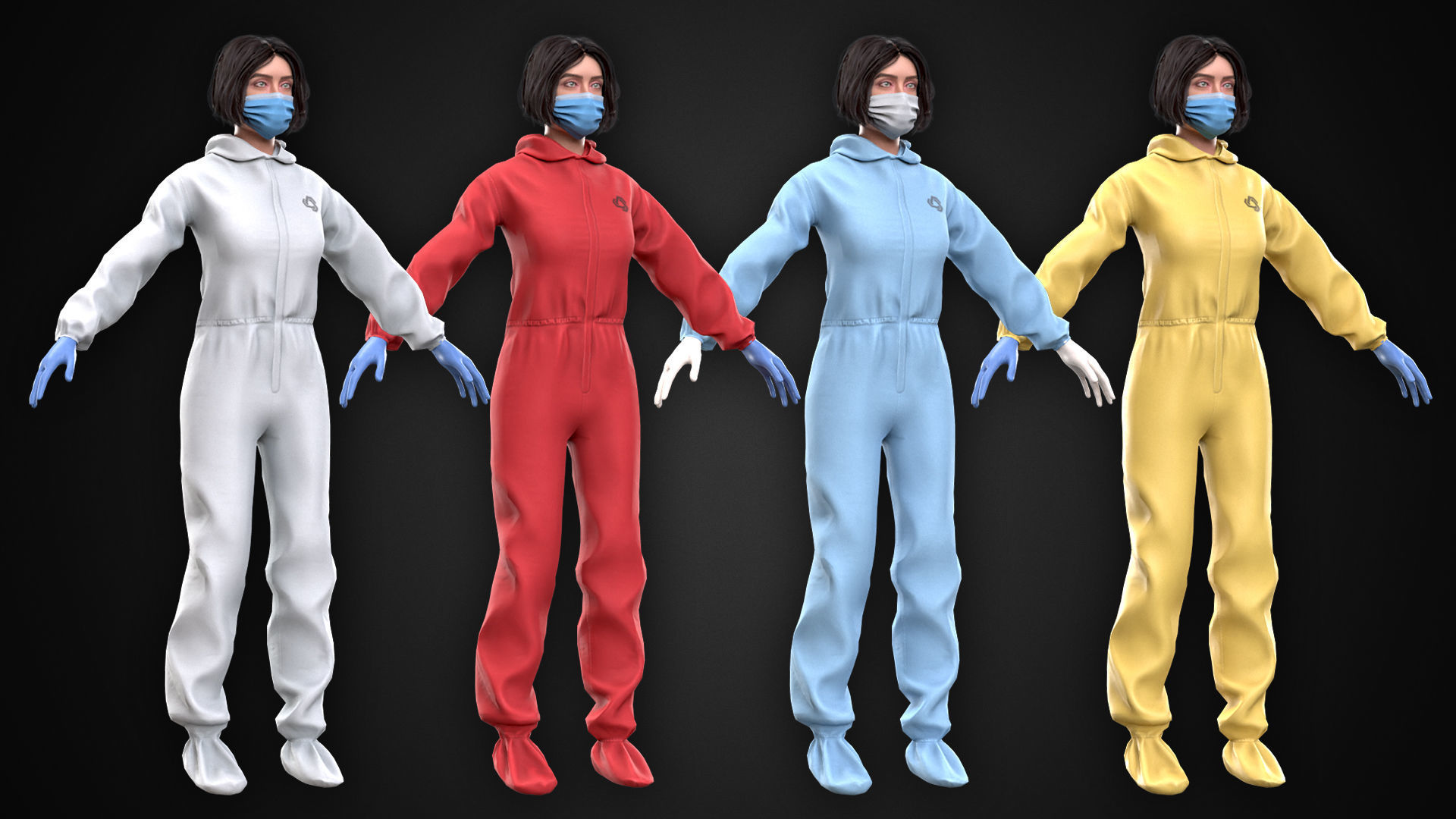 Female In Protective Suit Low-poly 3D model_7