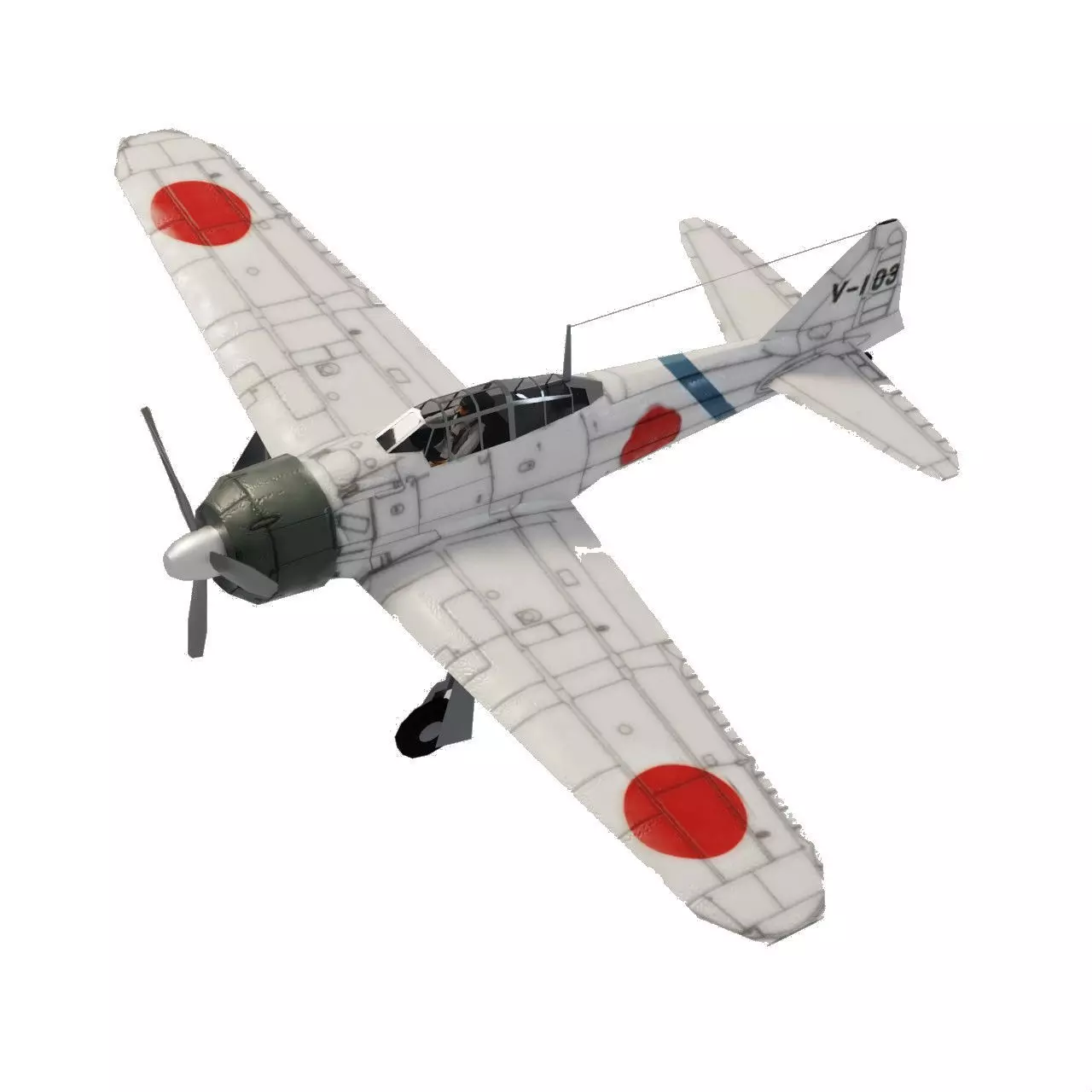 Mitsubishi A6M Zero WW2 fighter Low-poly 3D model_0