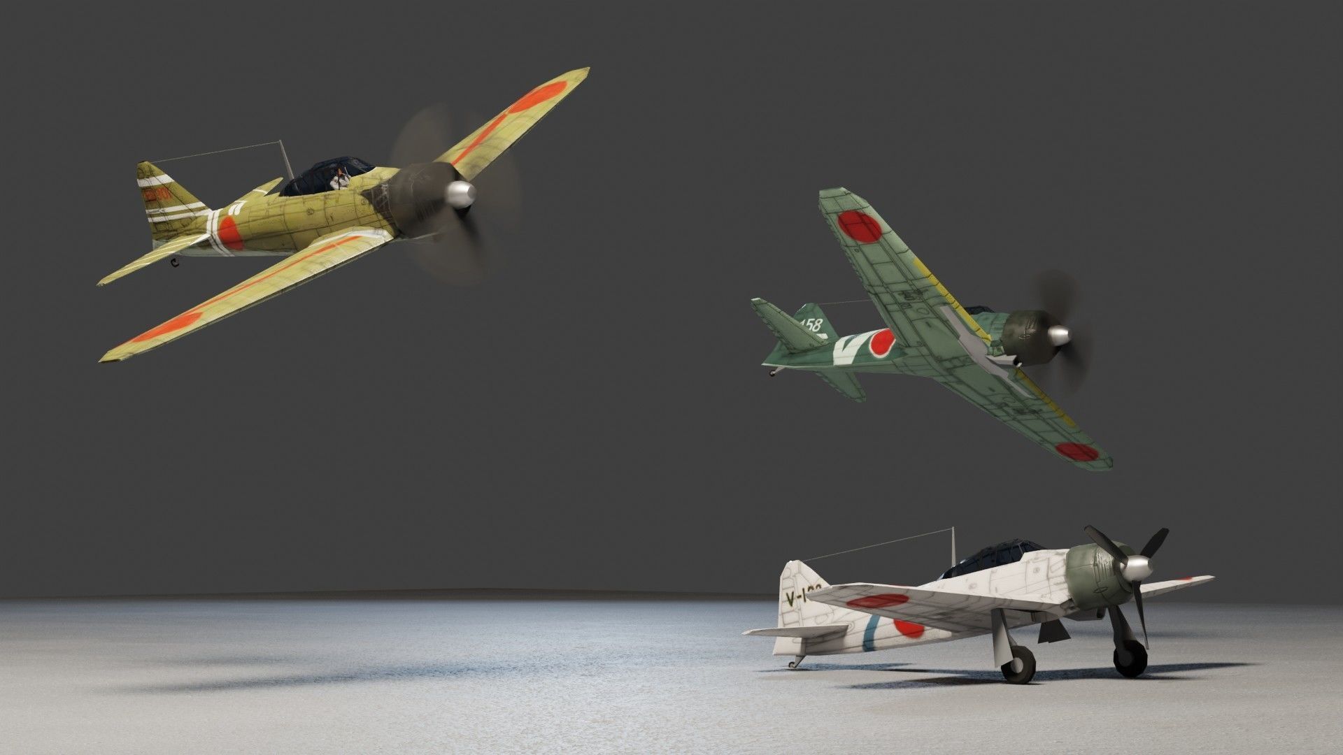 Mitsubishi A6M Zero WW2 fighter Low-poly 3D model_4