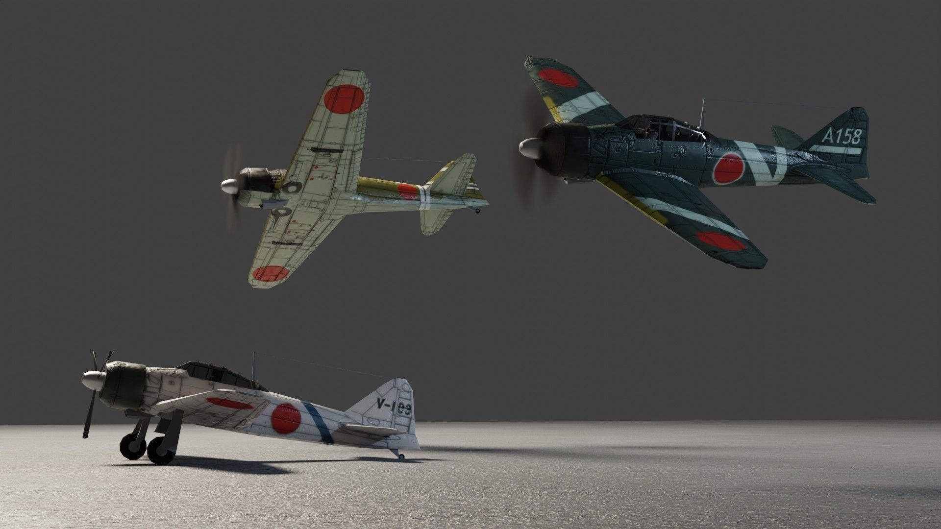 Mitsubishi A6M Zero WW2 fighter Low-poly 3D model_3