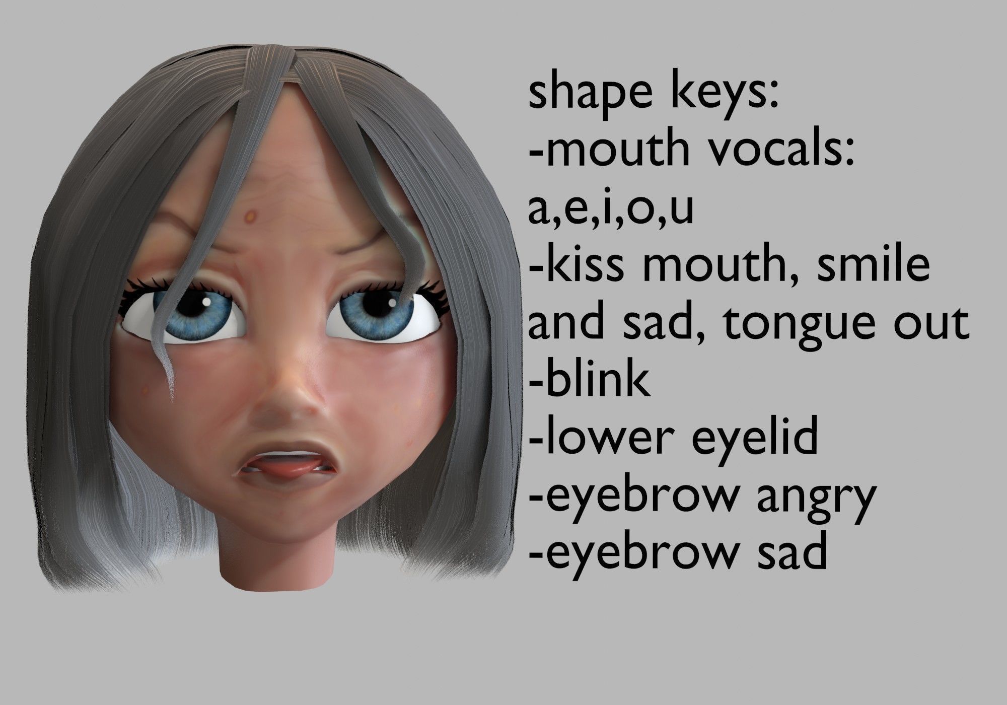 old woman head with 13 shape keys Low-poly 3D model_4