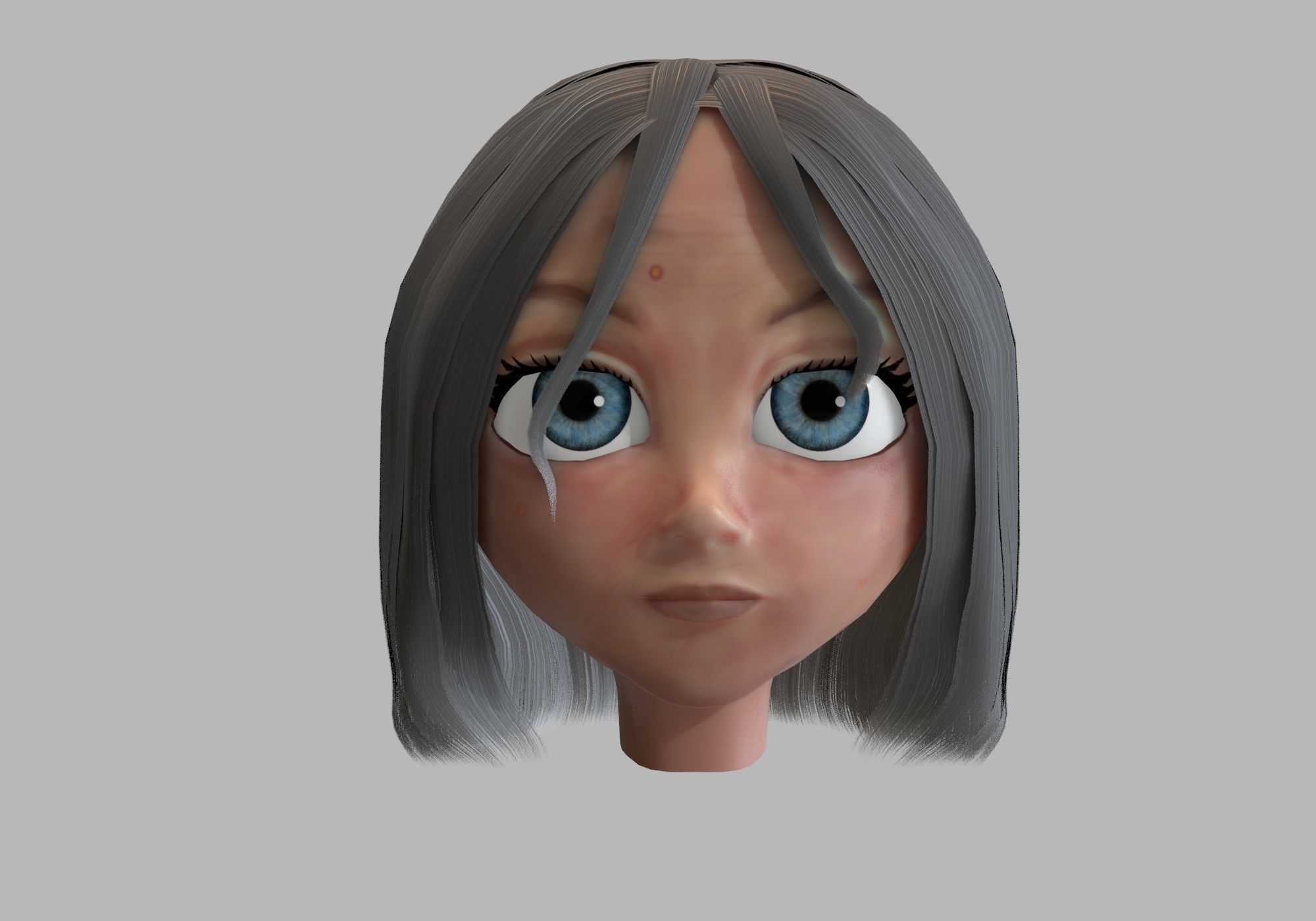 old woman head with 13 shape keys Low-poly 3D model_2