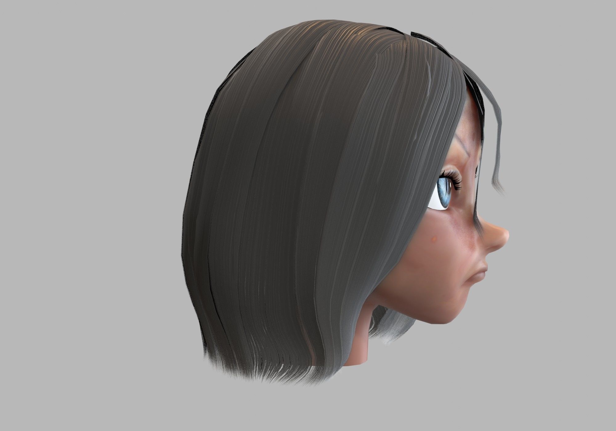 old woman head with 13 shape keys Low-poly 3D model_6