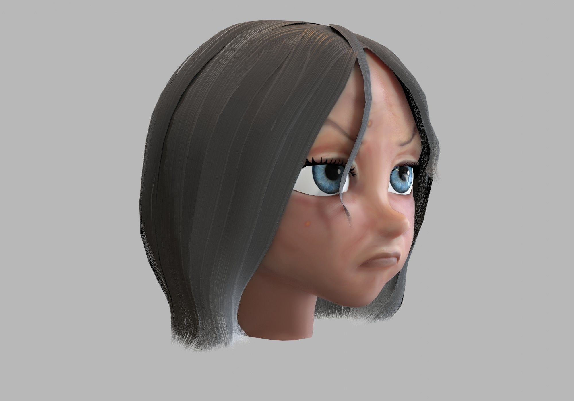 old woman head with 13 shape keys Low-poly 3D model_5