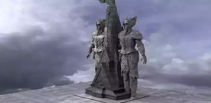 Viking Hall exterior ship design With Statue of warrior 