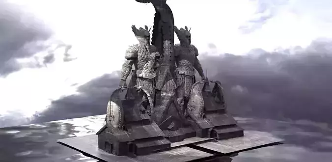 Viking Hall exterior ship design With Statue of warrior 3