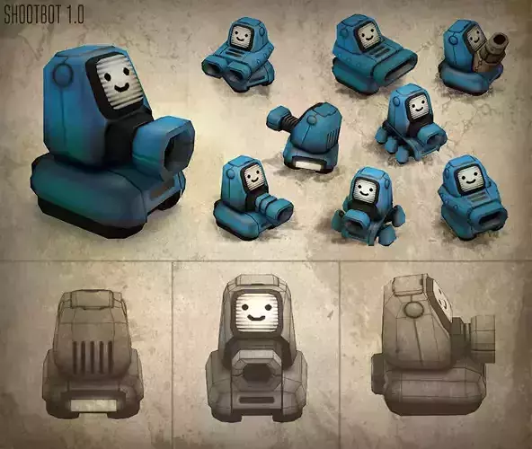 shootbot 1 0 different robots Free low-poly 3D model