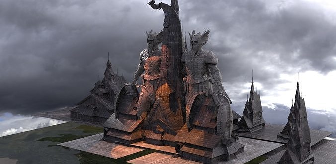 Viking Town with Statue of warrior 2  3D model