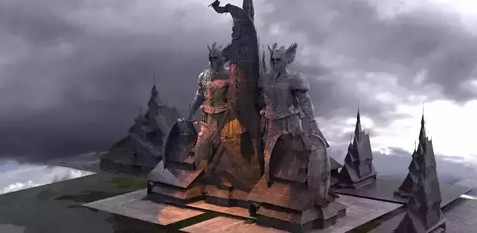 Viking Town with Statue of warrior 2  3D model