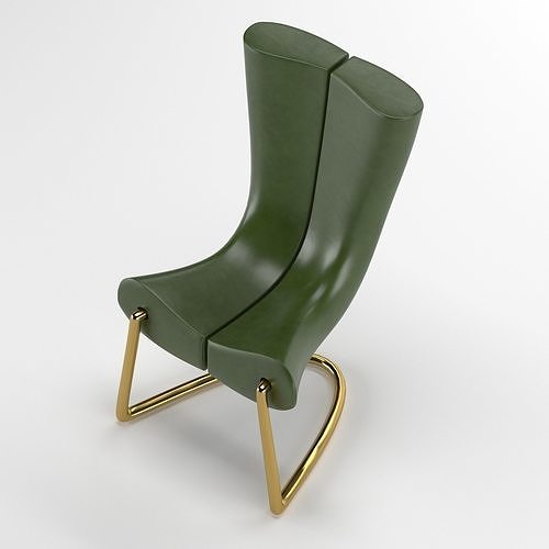 Armchair-Komed leather chair with gold legs 3D model 2