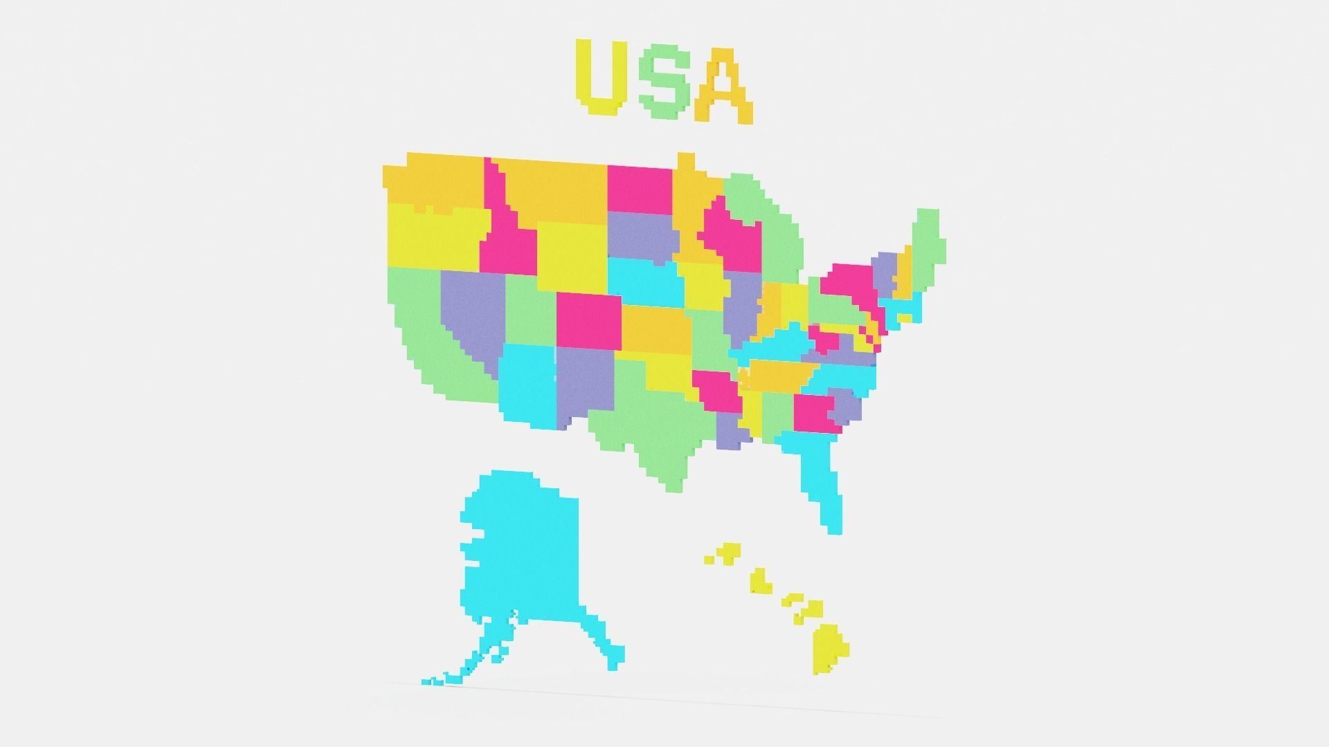 Pixel USA Map  Low-poly 3D model_2