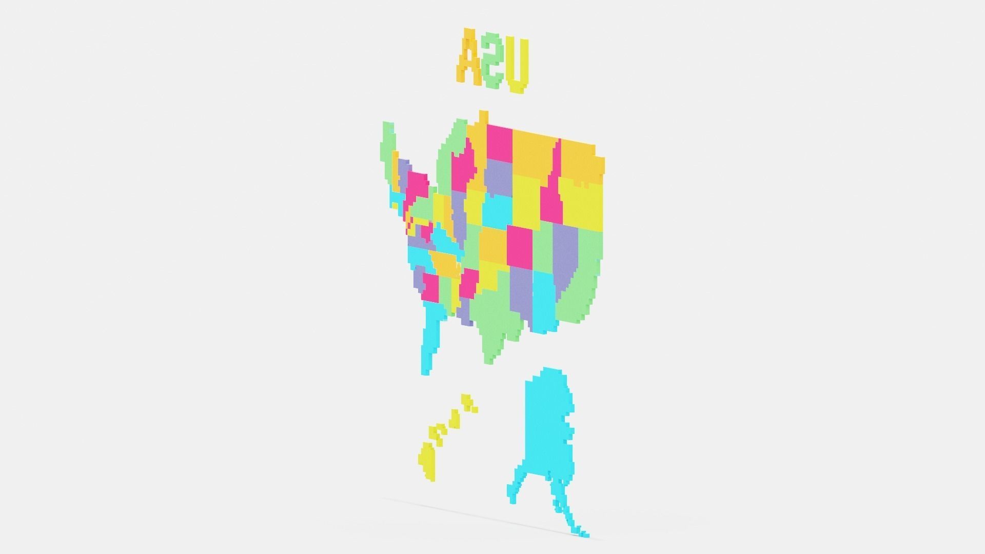 Pixel USA Map  Low-poly 3D model_11