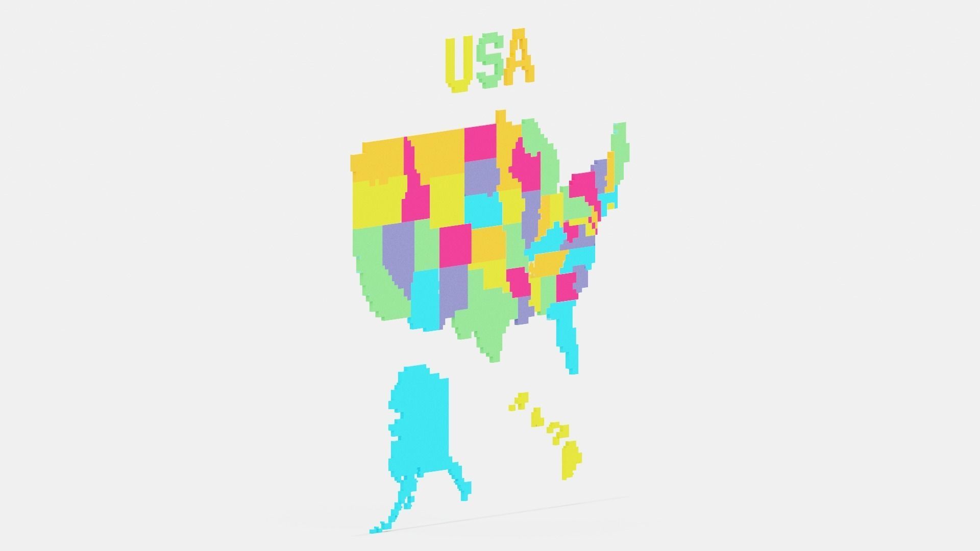 Pixel USA Map  Low-poly 3D model_13