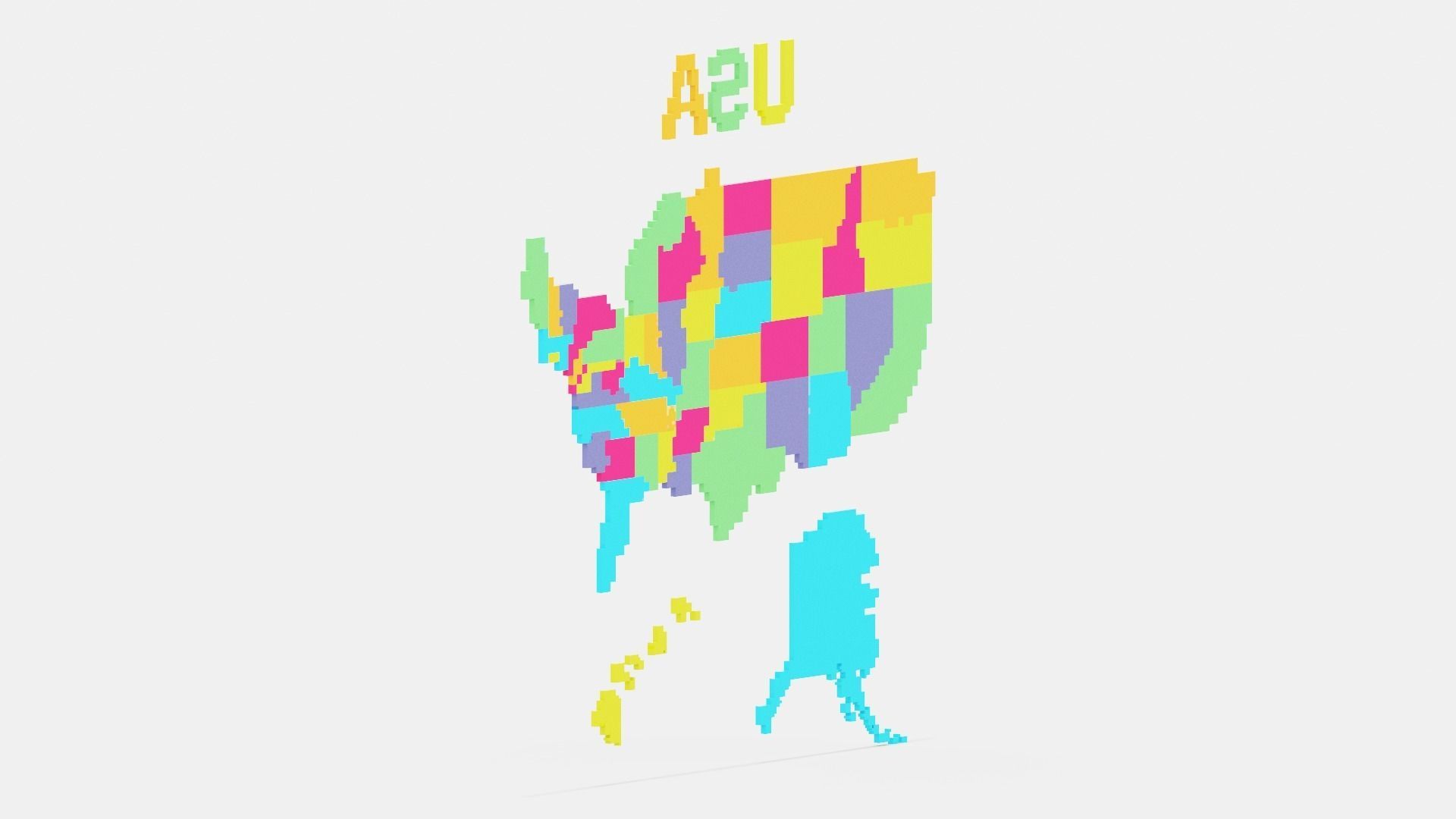 Pixel USA Map  Low-poly 3D model_7