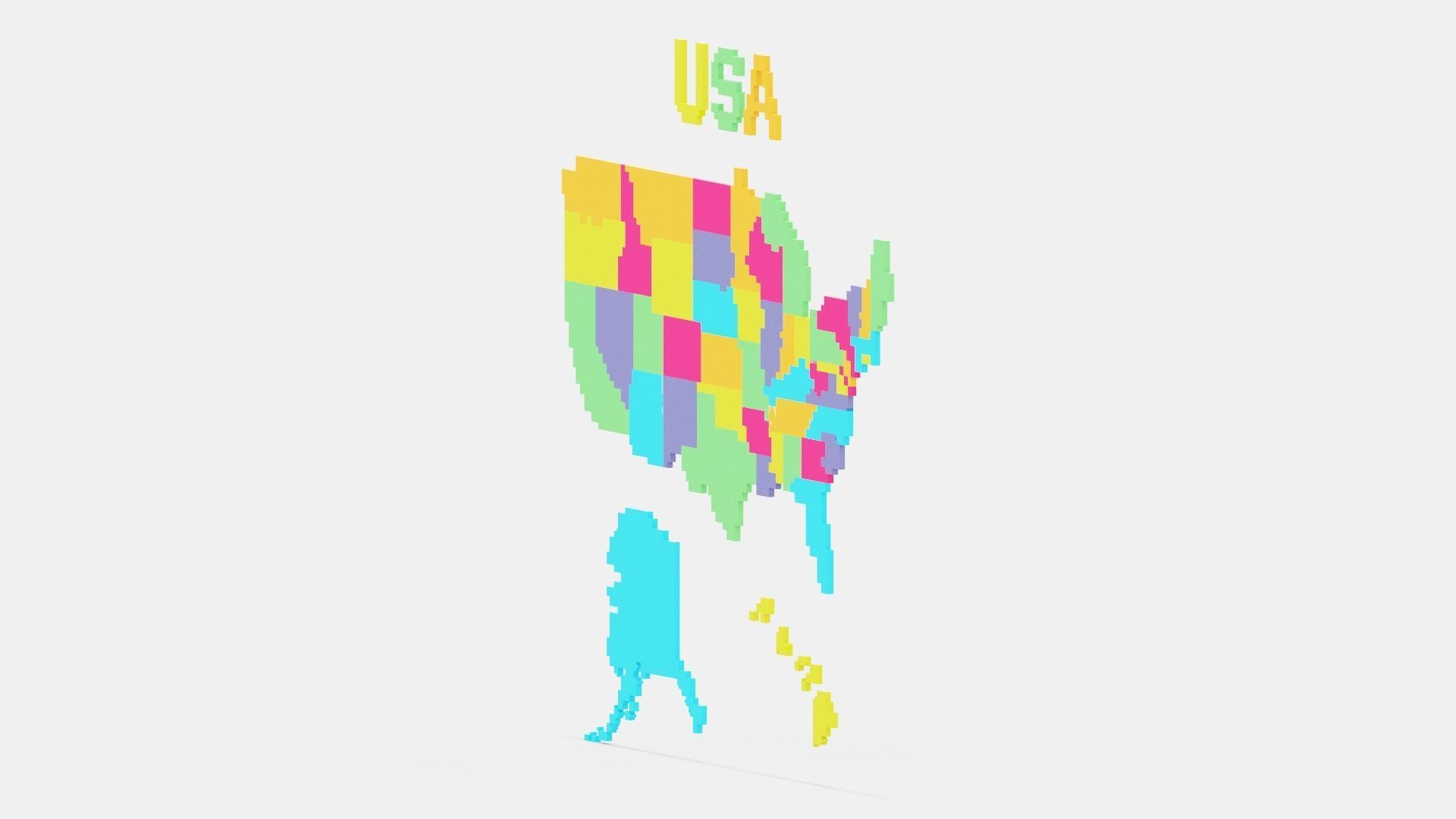 Pixel USA Map  Low-poly 3D model_3