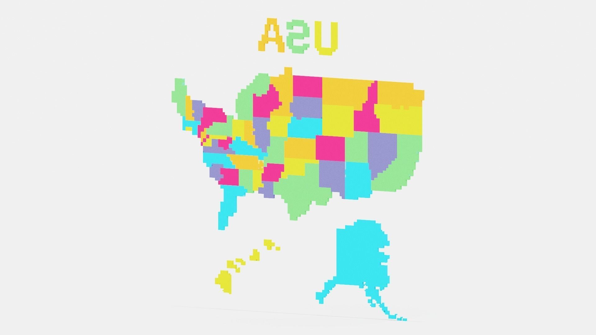 Pixel USA Map  Low-poly 3D model_10