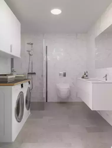 Bathroom modern with washing machine and dryer