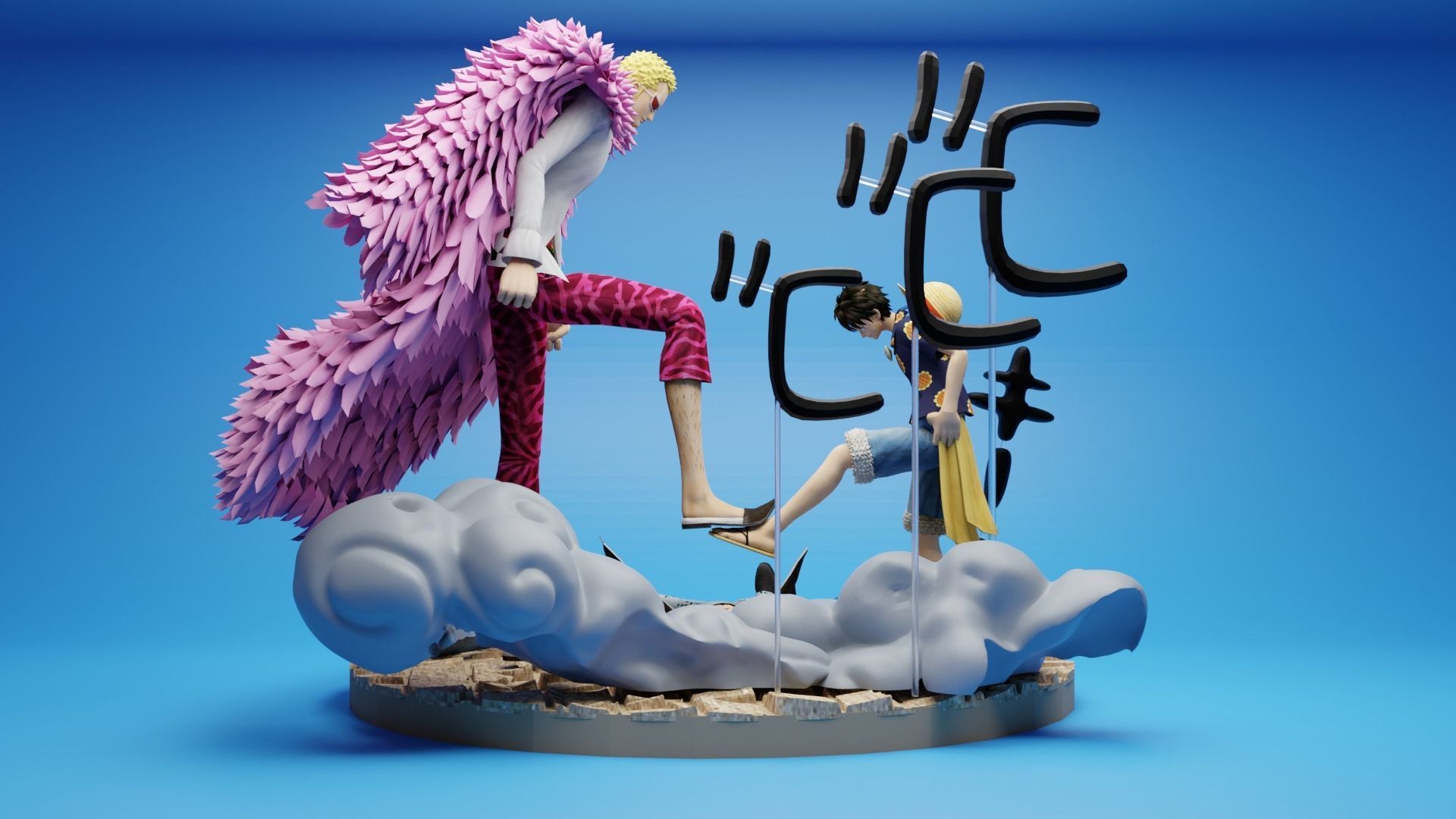 Luffy vs Doflamingo Diorama 3D print model_3