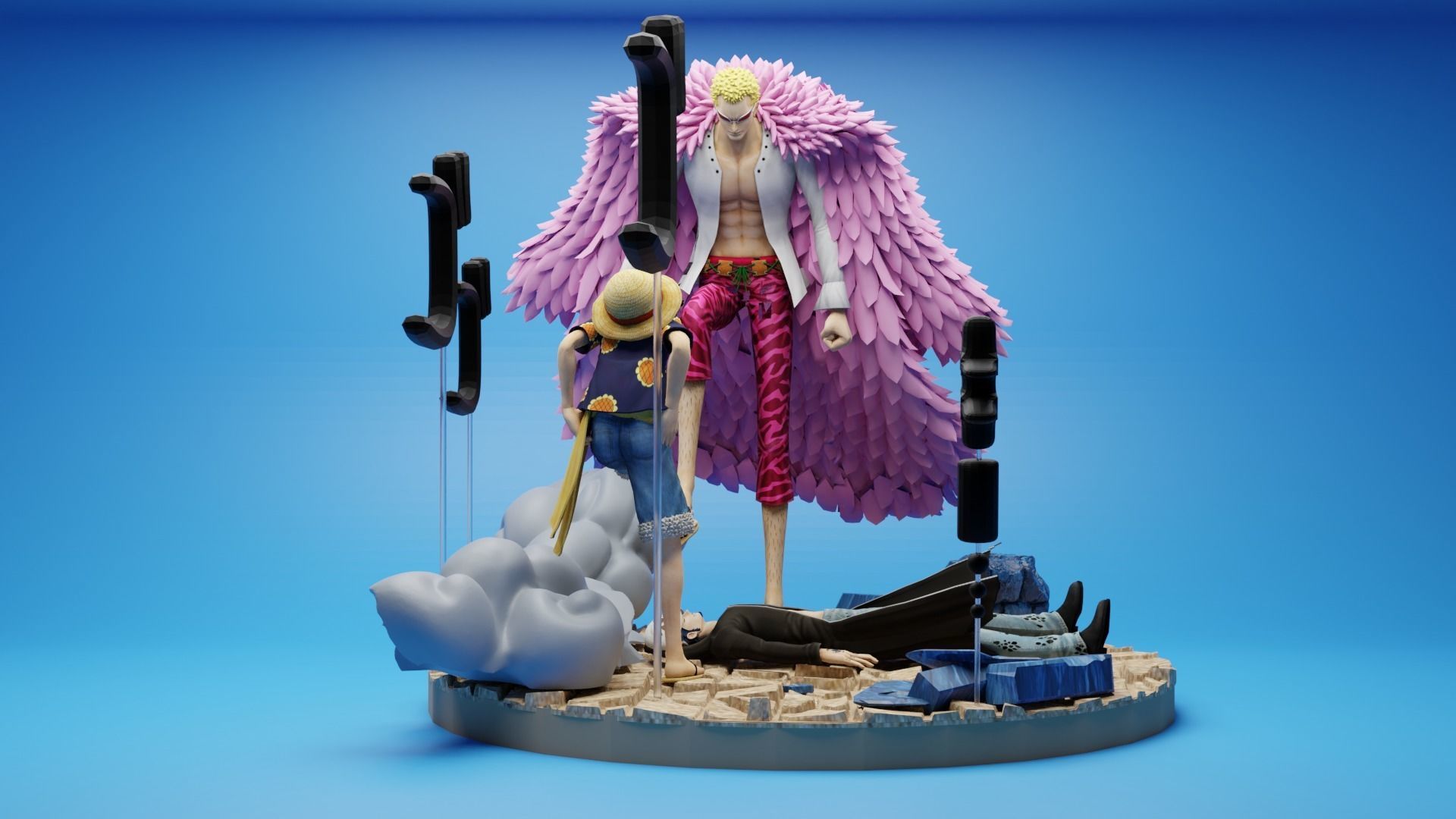 Luffy vs Doflamingo Diorama 3D print model_5