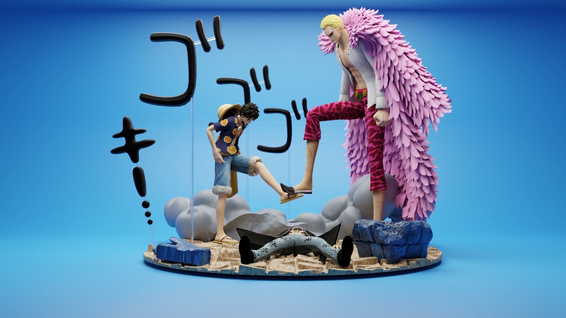 Luffy vs Doflamingo Diorama 3D print model_1