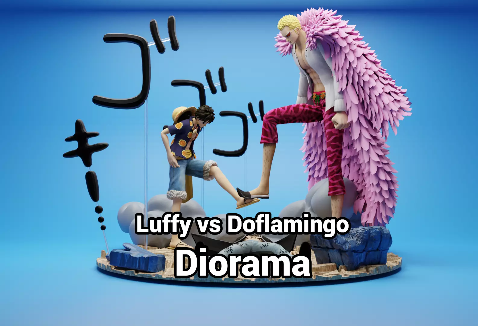 Luffy vs Doflamingo Diorama 3D print model_0