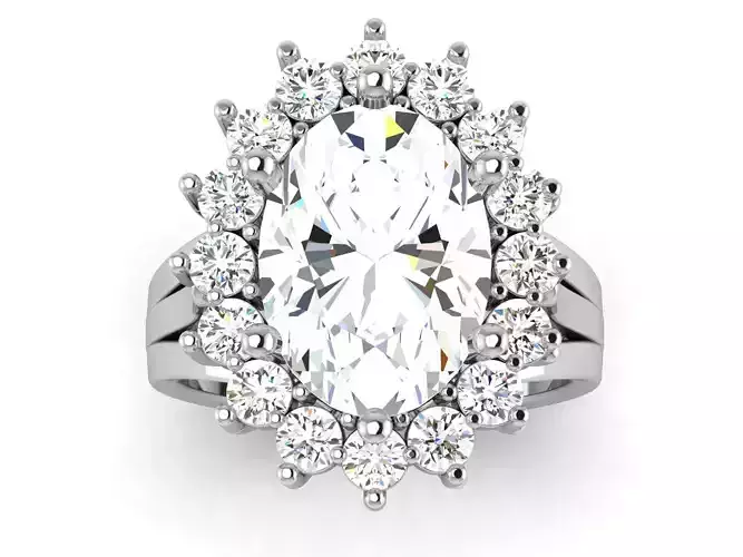 Solitaire Wedding Engagement Halo Oval Ring 3dm STl OBJ  Details 3D print model