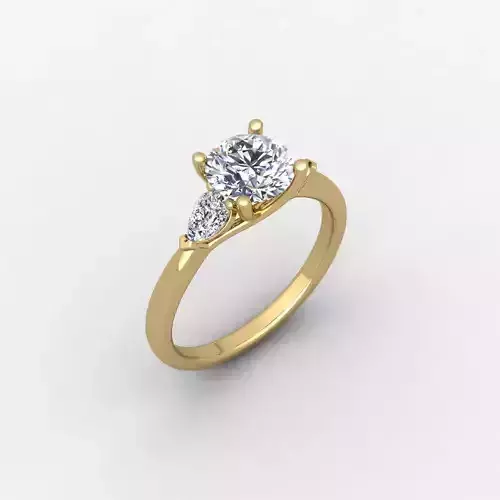 Round and Side Pear Engagement Ring and Render Detail