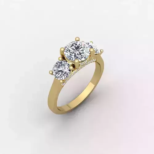 Three Round Engagement Ring and Render Detail
