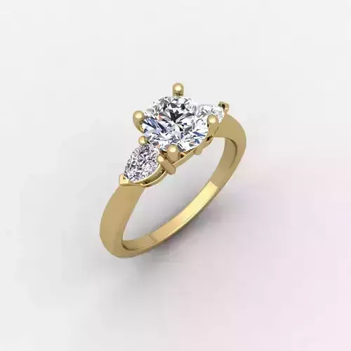 Round and Side Pear Engagement Ring Render Detail