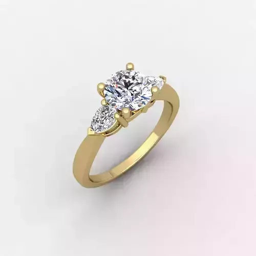 Round and Side Pear Engagement  Ring and Render Detail