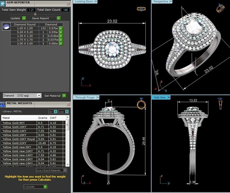 Wedding Engagement Double Halo Ring 3dm STl OBJ Render Details 3D print model_1