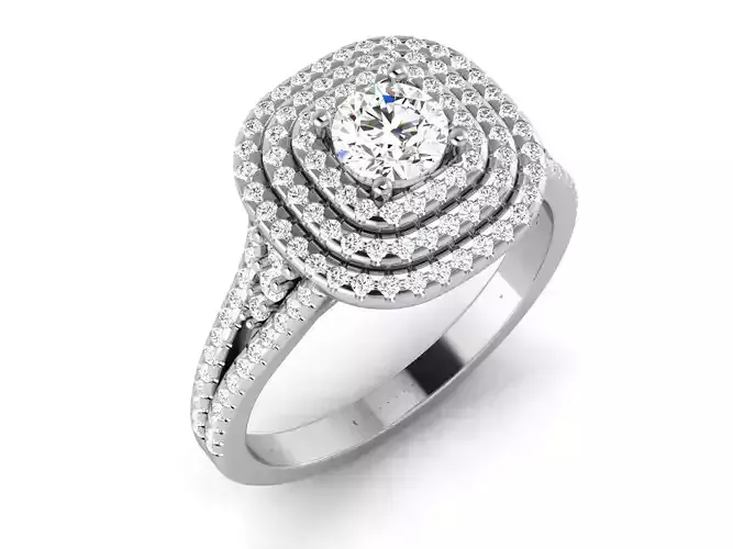 Wedding Engagement Double Halo Ring 3dm STl OBJ Render Details