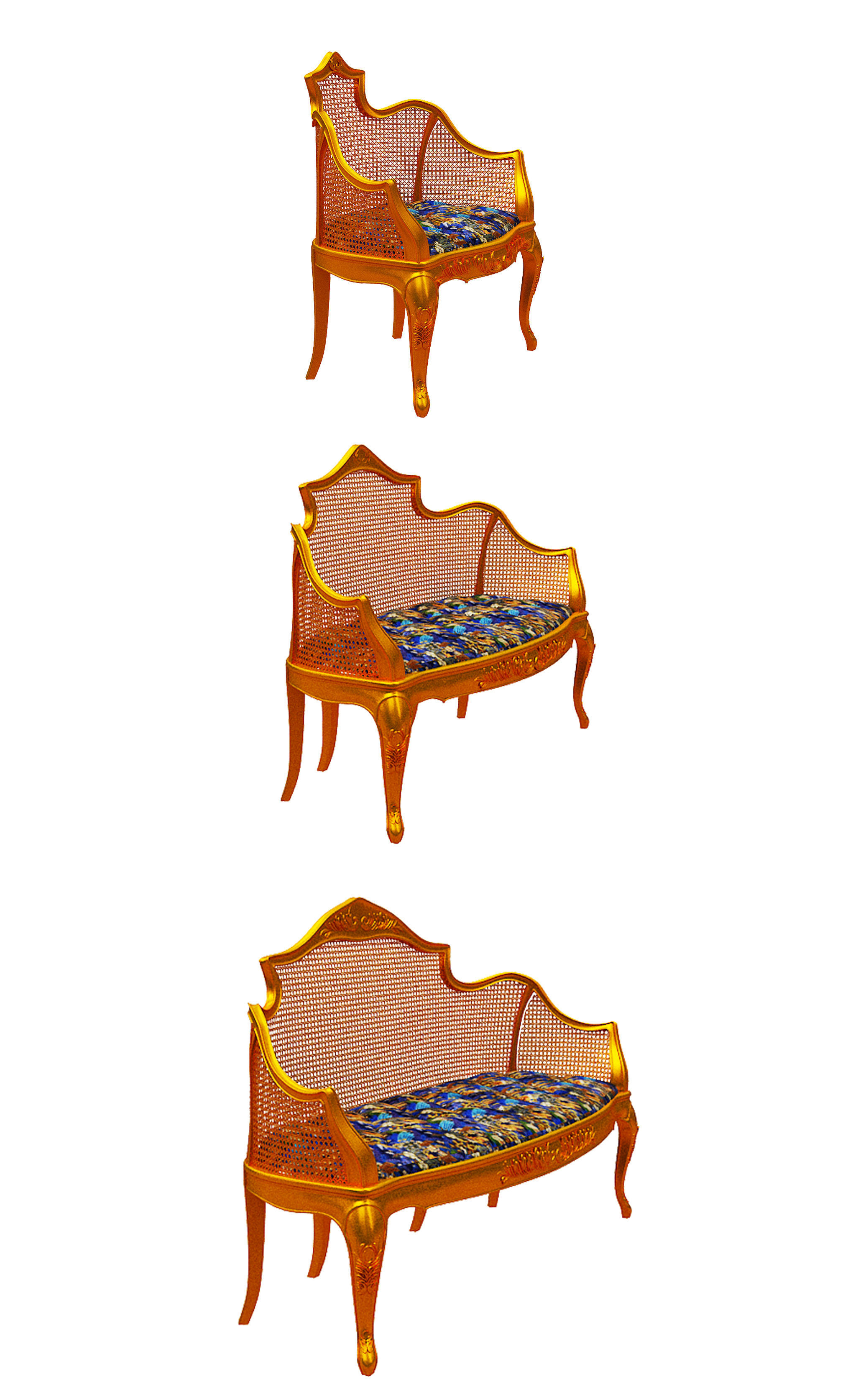 Classical sofa set Low-poly 3D model_2