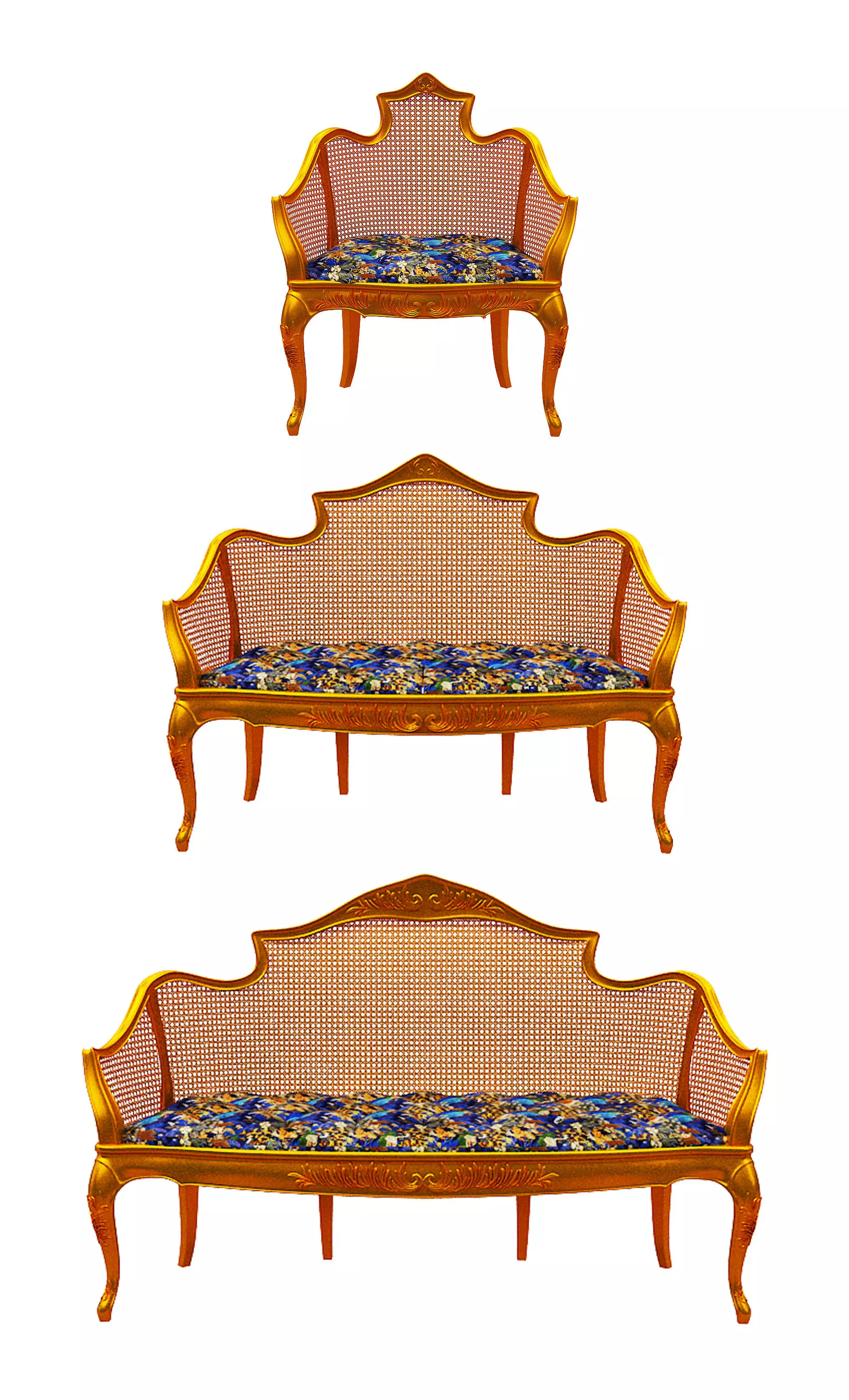 Classical sofa set Low-poly 3D model_0