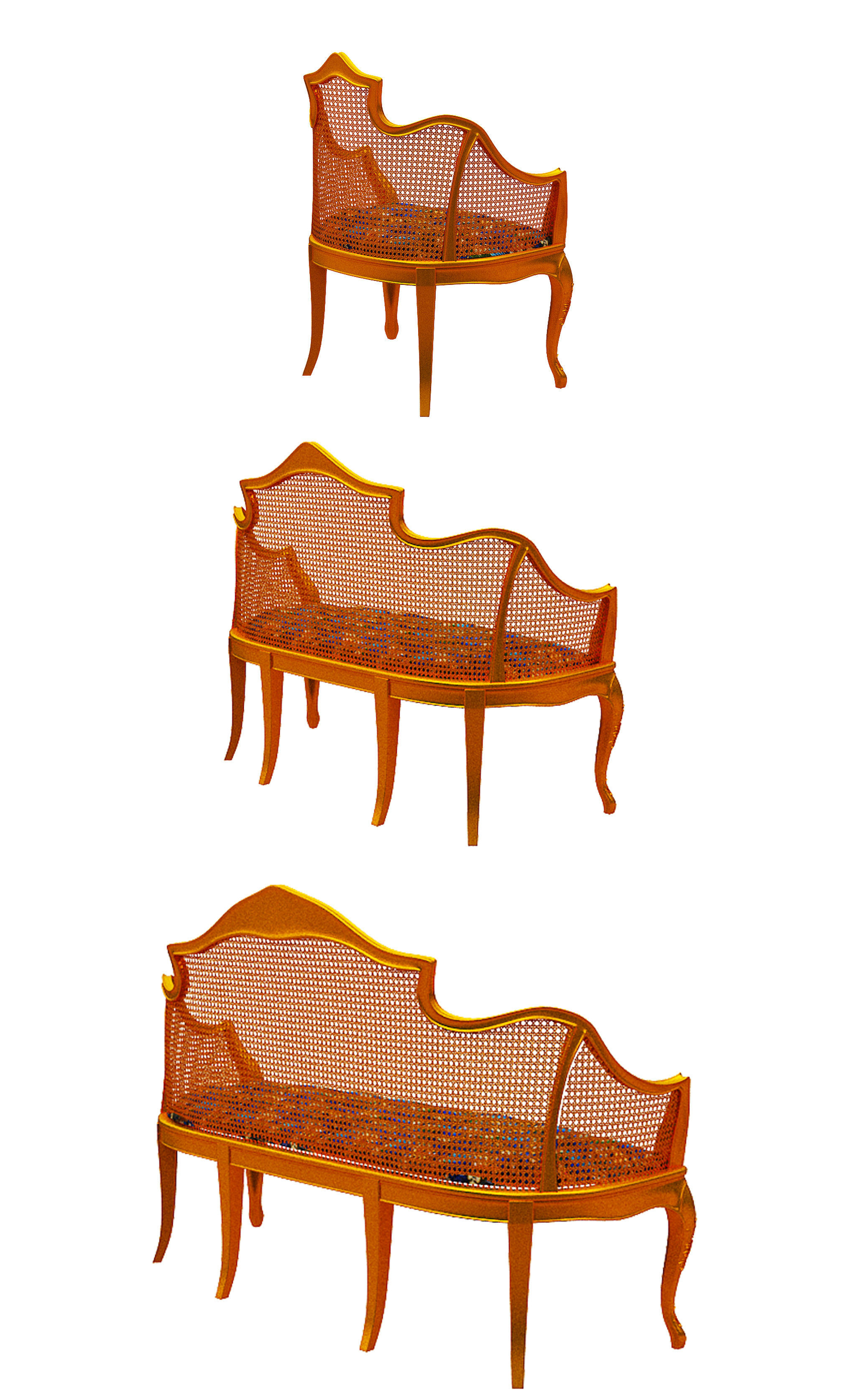 Classical sofa set Low-poly 3D model_3