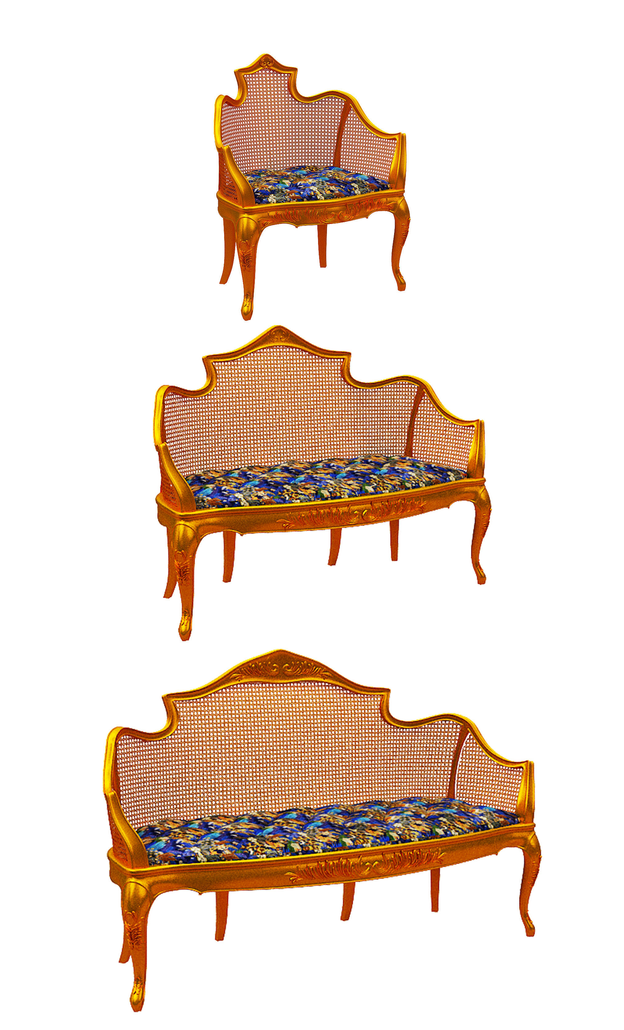 Classical sofa set Low-poly 3D model_1