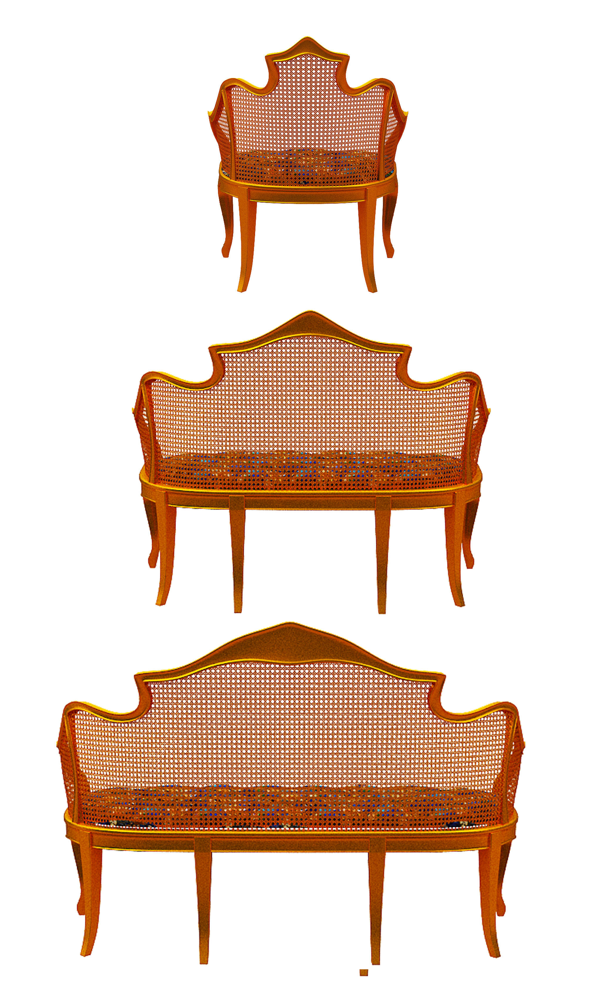 Classical sofa set Low-poly 3D model_4