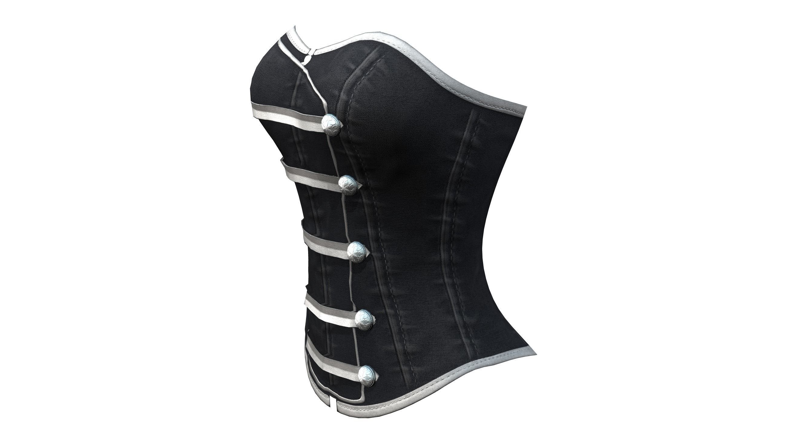 Black Button Down Corset Low-poly 3D model_3