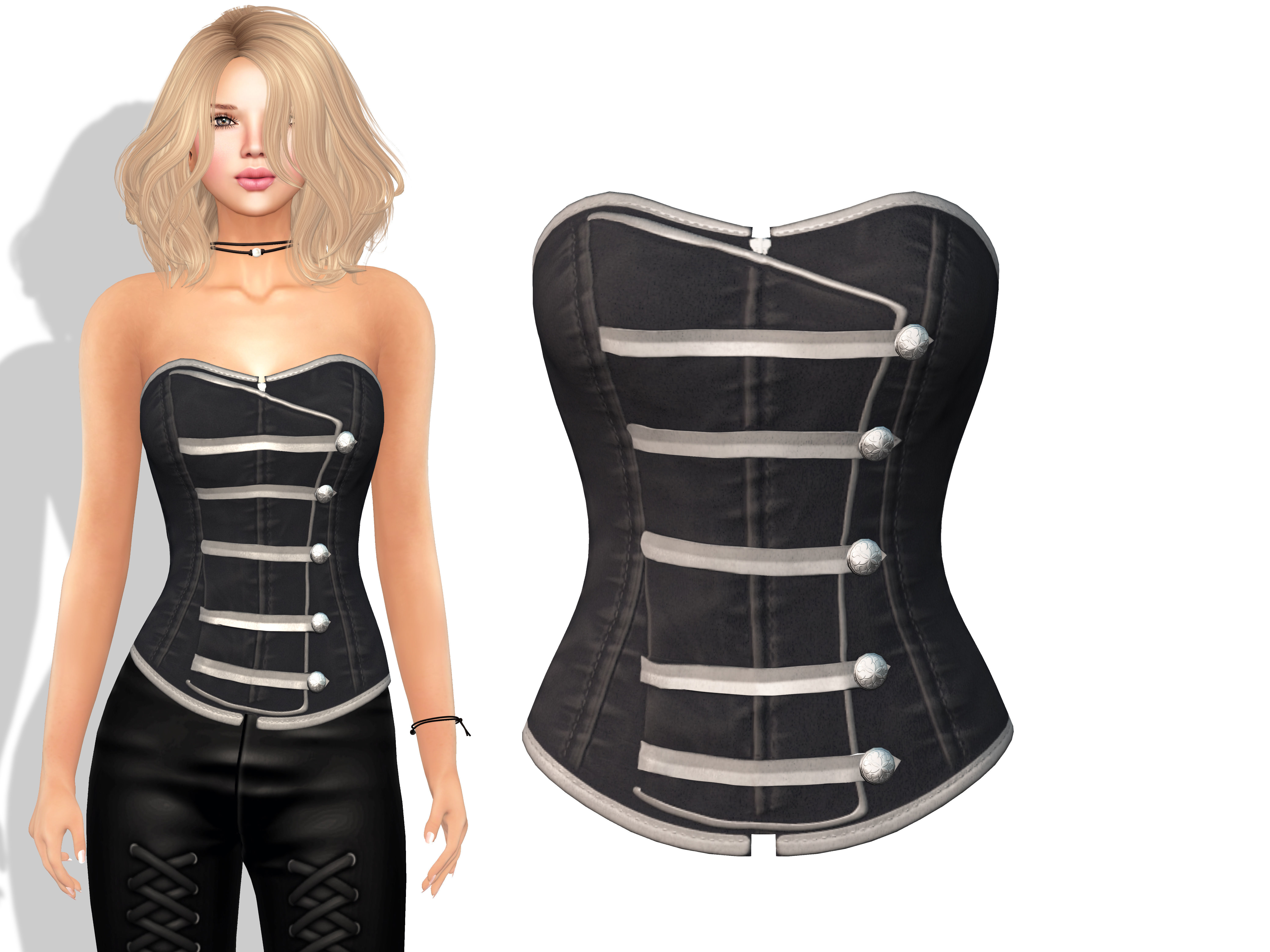 Black Button Down Corset Low-poly 3D model_2