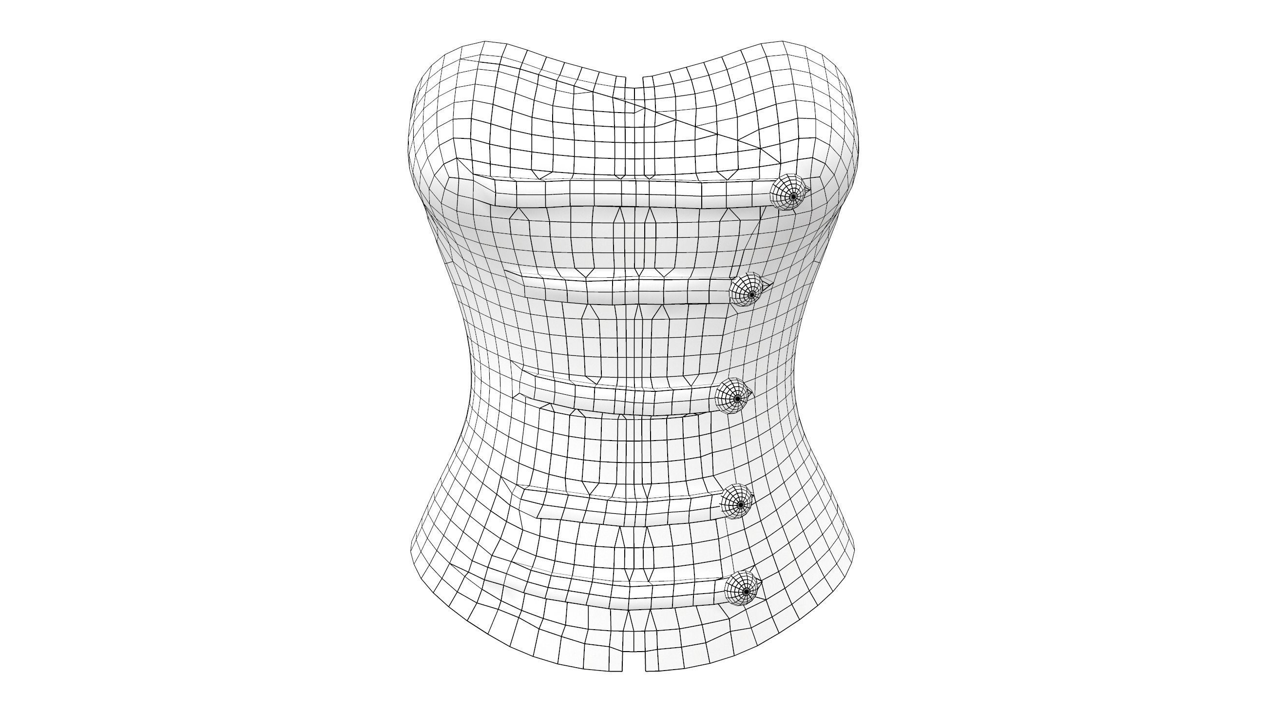 Black Button Down Corset Low-poly 3D model_7