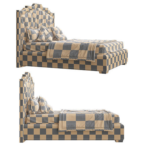 Bed 3d model with upholstered headboard and footboard Low-poly 3D model 3