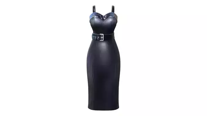 Retro Rockabilly Pinup Style Leather Long Dress Outfit Low-poly 3D model