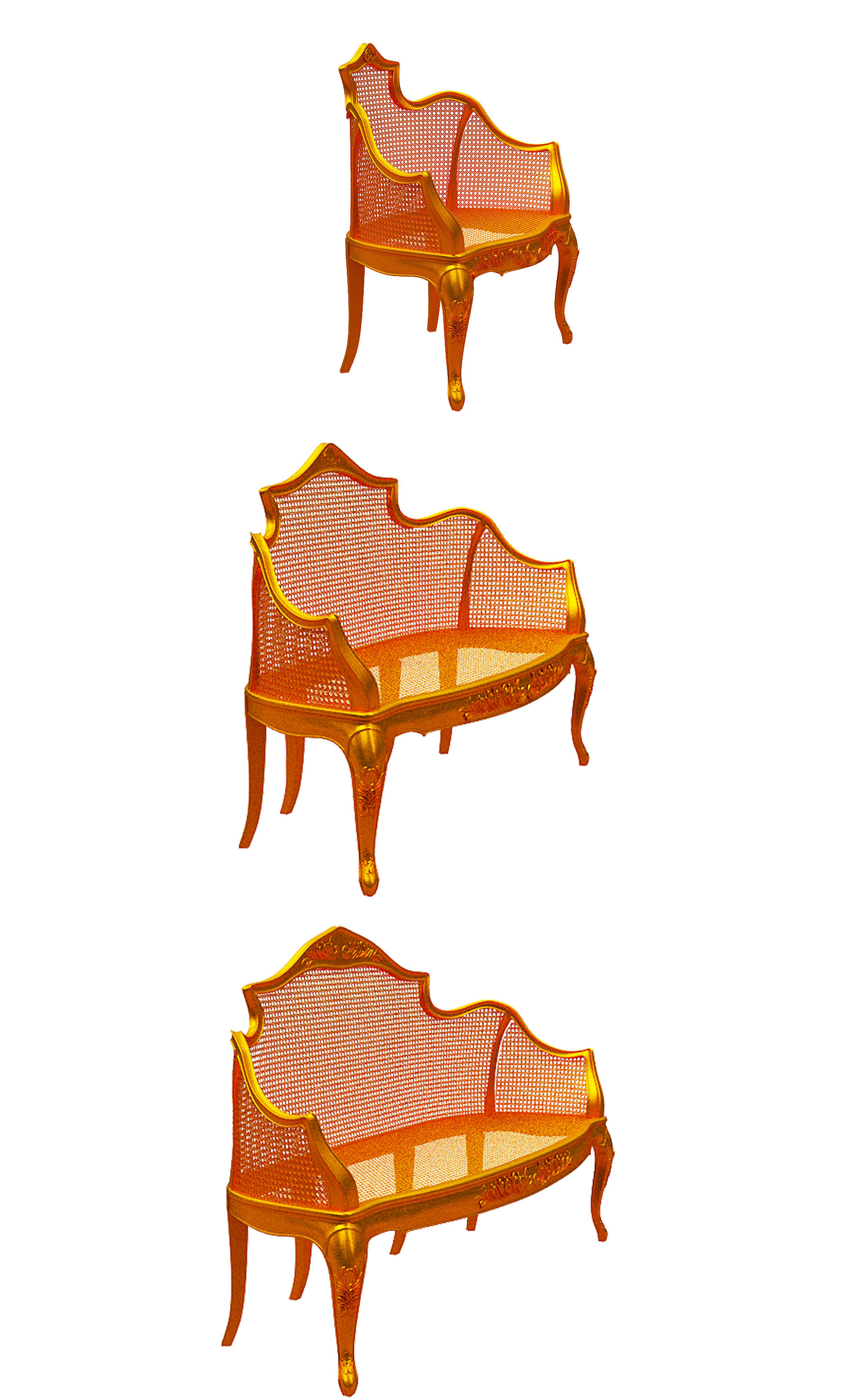 Classical sofa set Low-poly 3D model_2