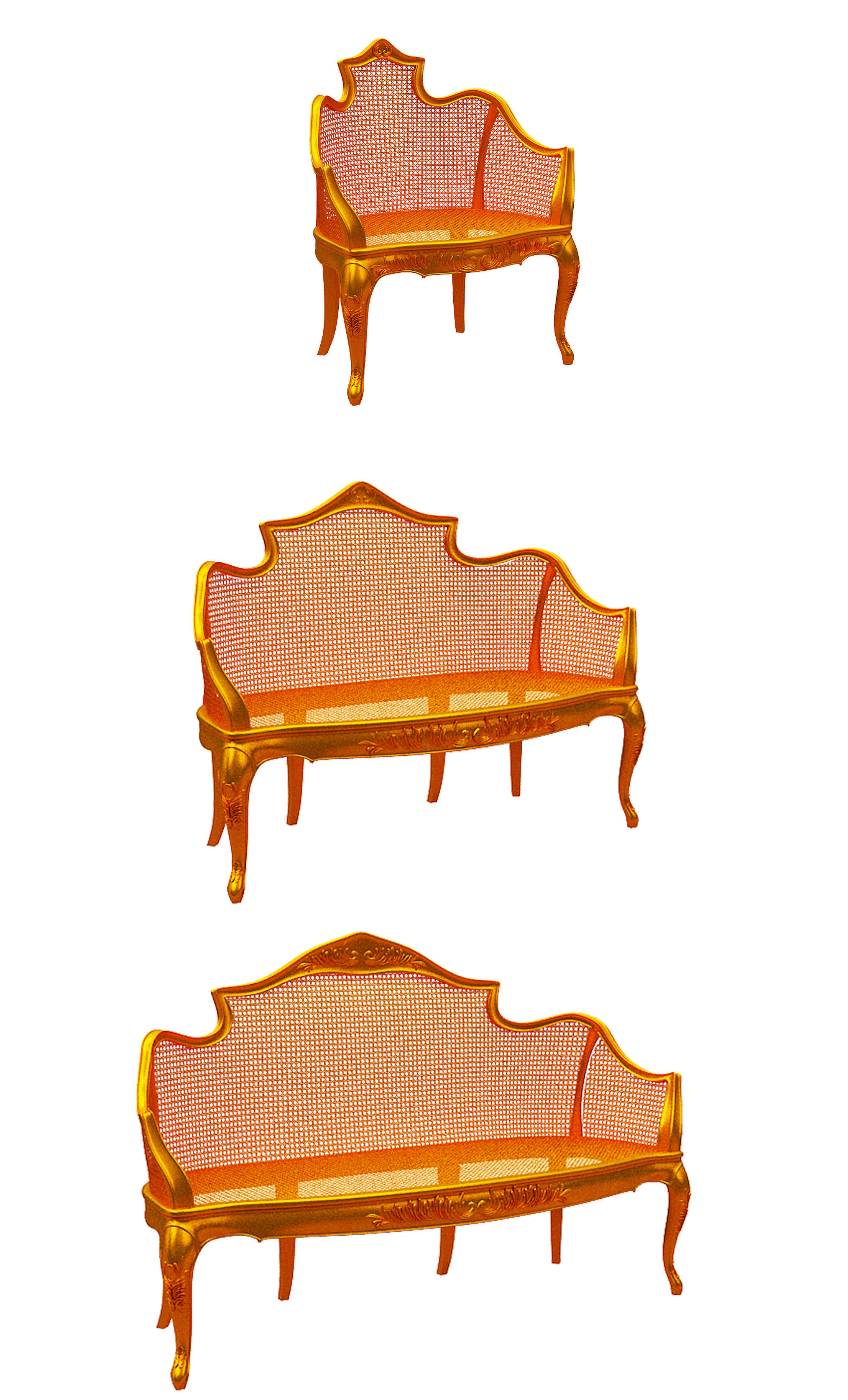 Classical sofa set Low-poly 3D model_1