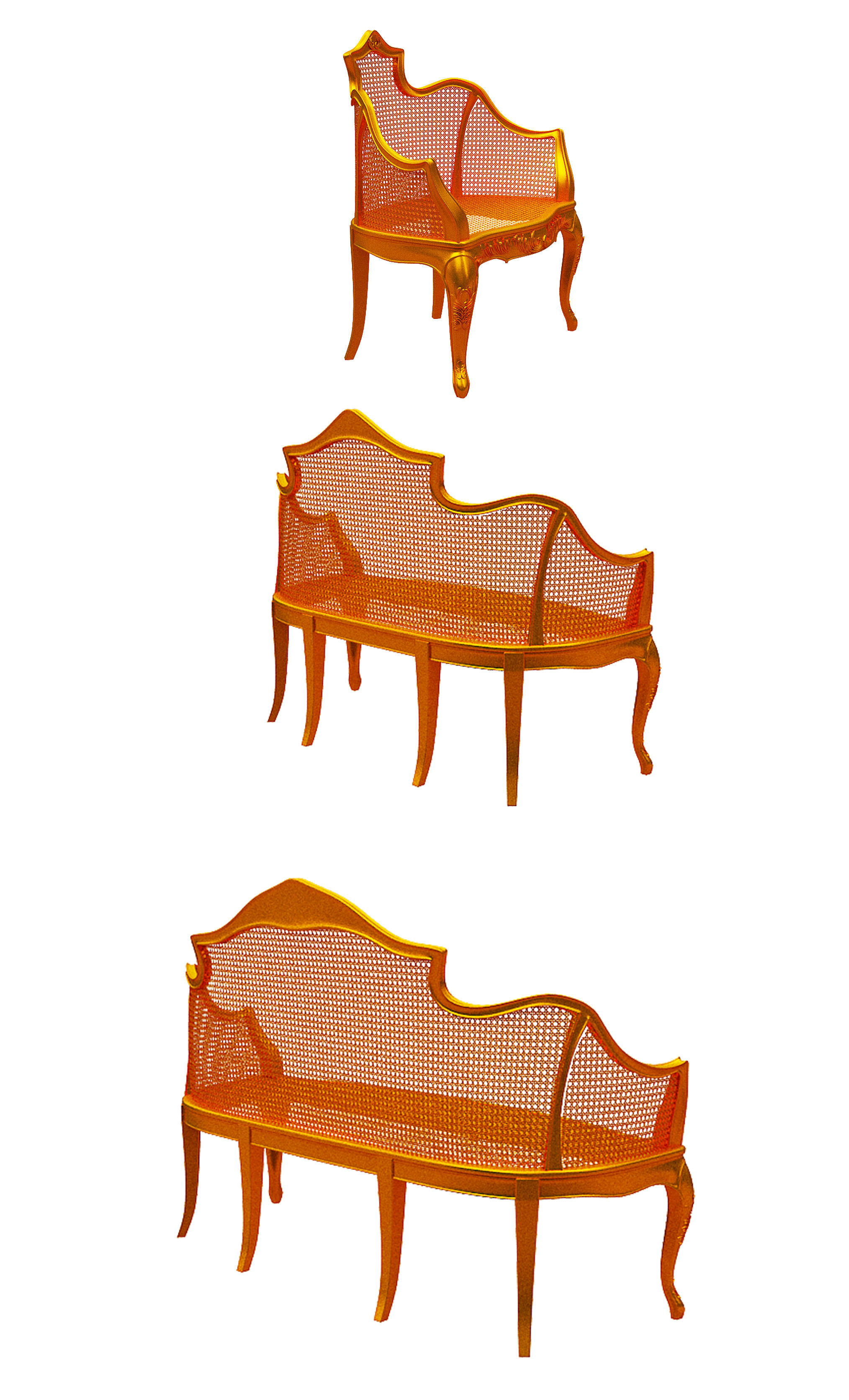 Classical sofa set Low-poly 3D model_3