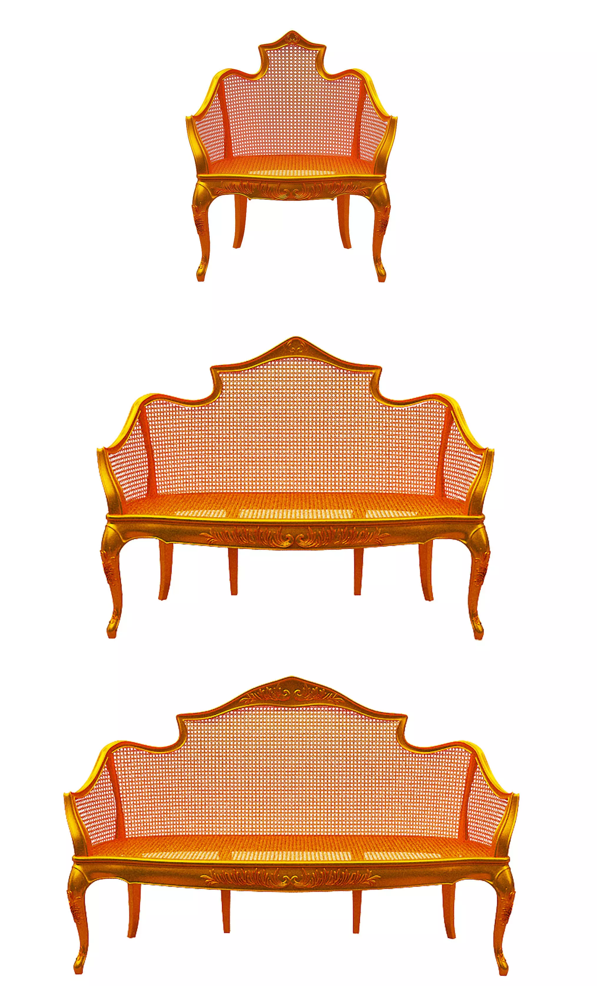 Classical sofa set Low-poly 3D model_0