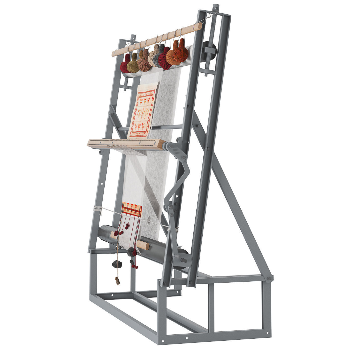 Weaving machine carpet creator Low-poly 3D model_4