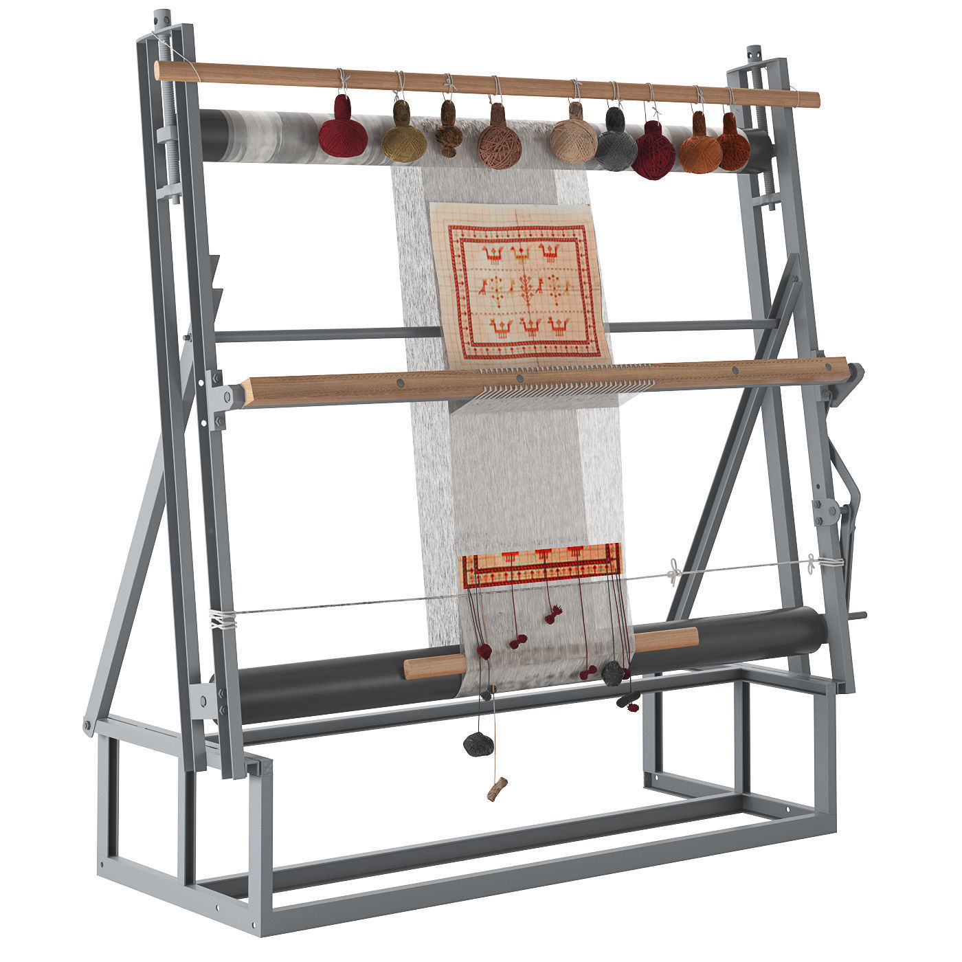 Weaving machine carpet creator Low-poly 3D model_1